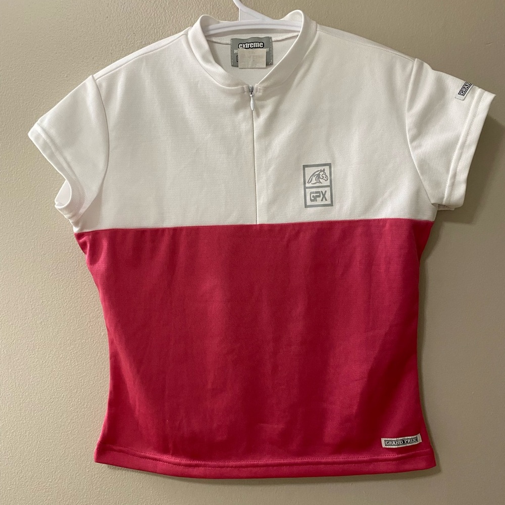 Grand Prix womens equestrian size small show shirt short sleeve red pink